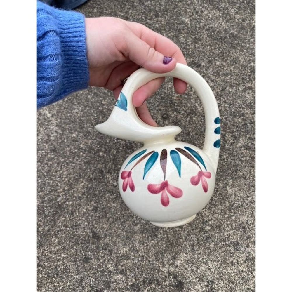 Purinton Slip Ware Vintage Hand Painted Floral Ceramic‎ Pitcher Creamer White